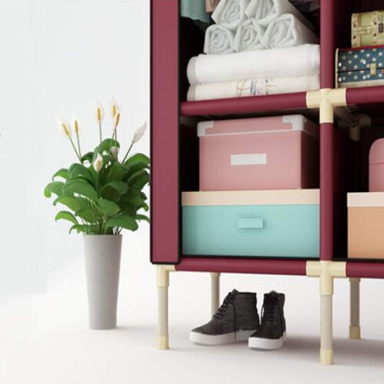 Lemari kain portabel, lemari penyimpanan tegak, 105x50x190 cm, pengatur pakaian.